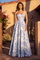 Long Floral Jacquard A Line Prom Dress – Blue