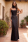 Long Formal Pearl Embellished Corset Evening Gown – Black