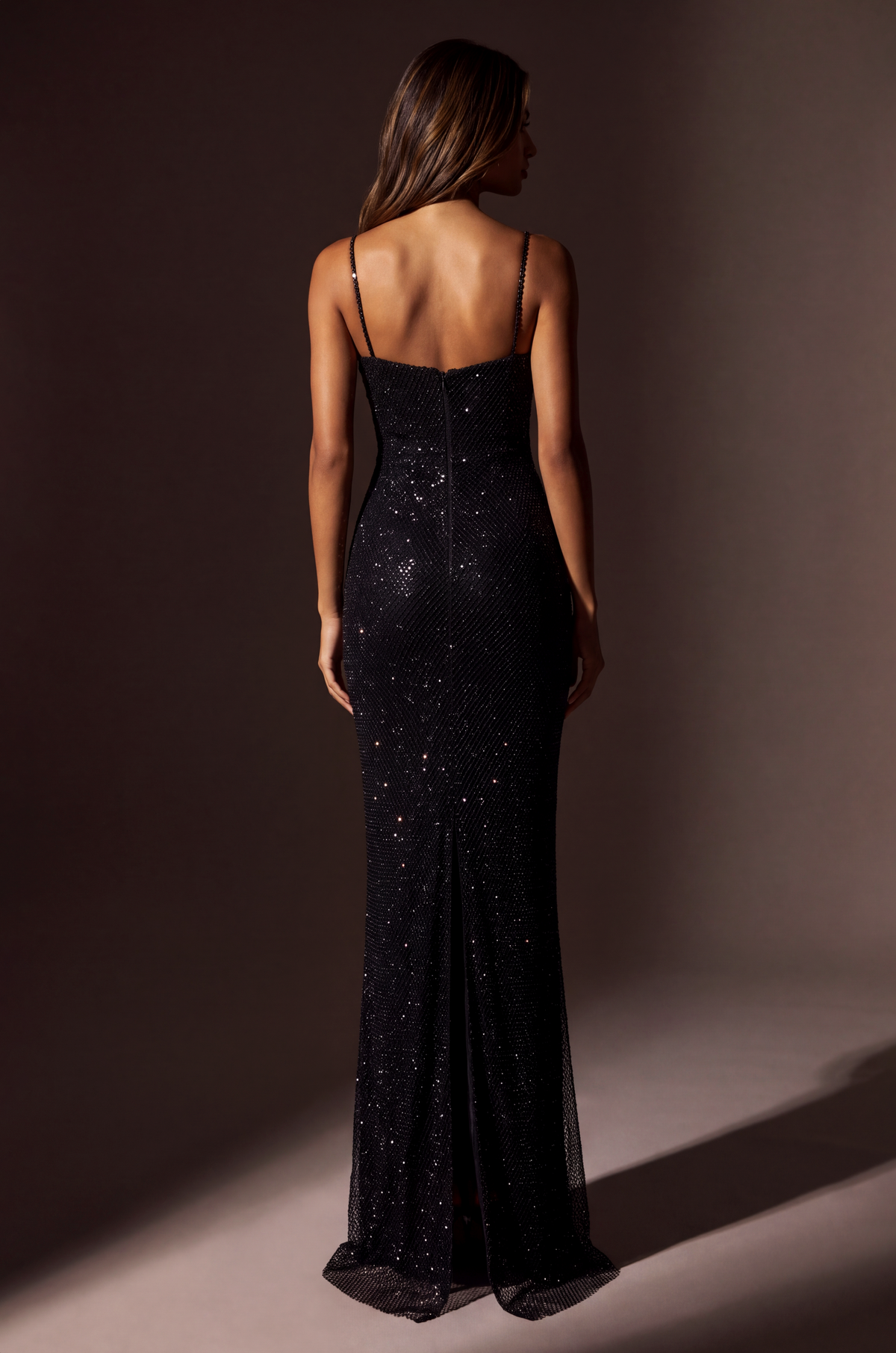 Long Sequined Formal Dress Keyhole Cutout – Black