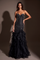 Formal Pearl Beaded Tiered Mermaid Evening Dress – Black