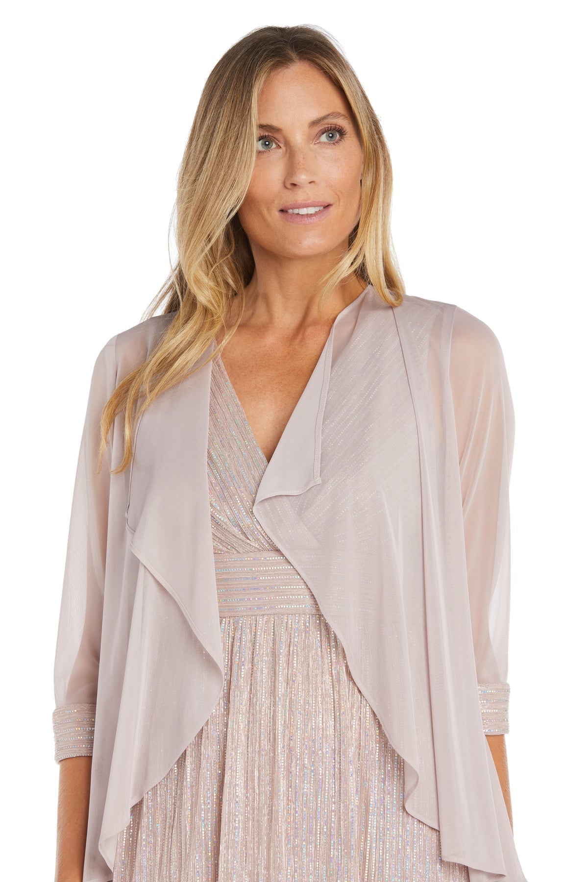 Formal Dresses Petite Long Formal Metallic Jacket Dress Blush
