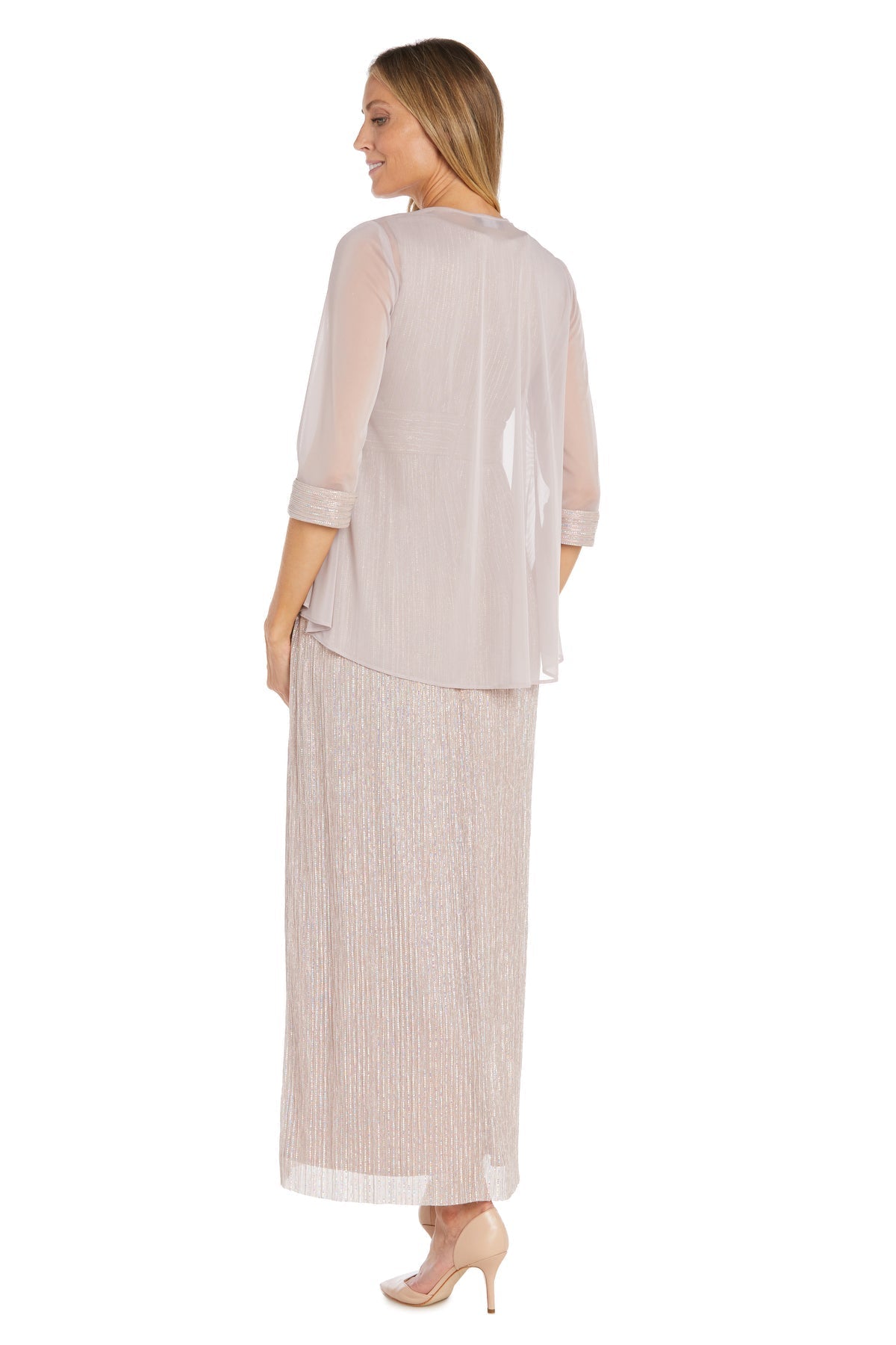 Formal Dresses Petite Long Formal Metallic Jacket Dress Blush