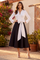 Long Sleeve Two Tone Formal Midi Dress – Black/White