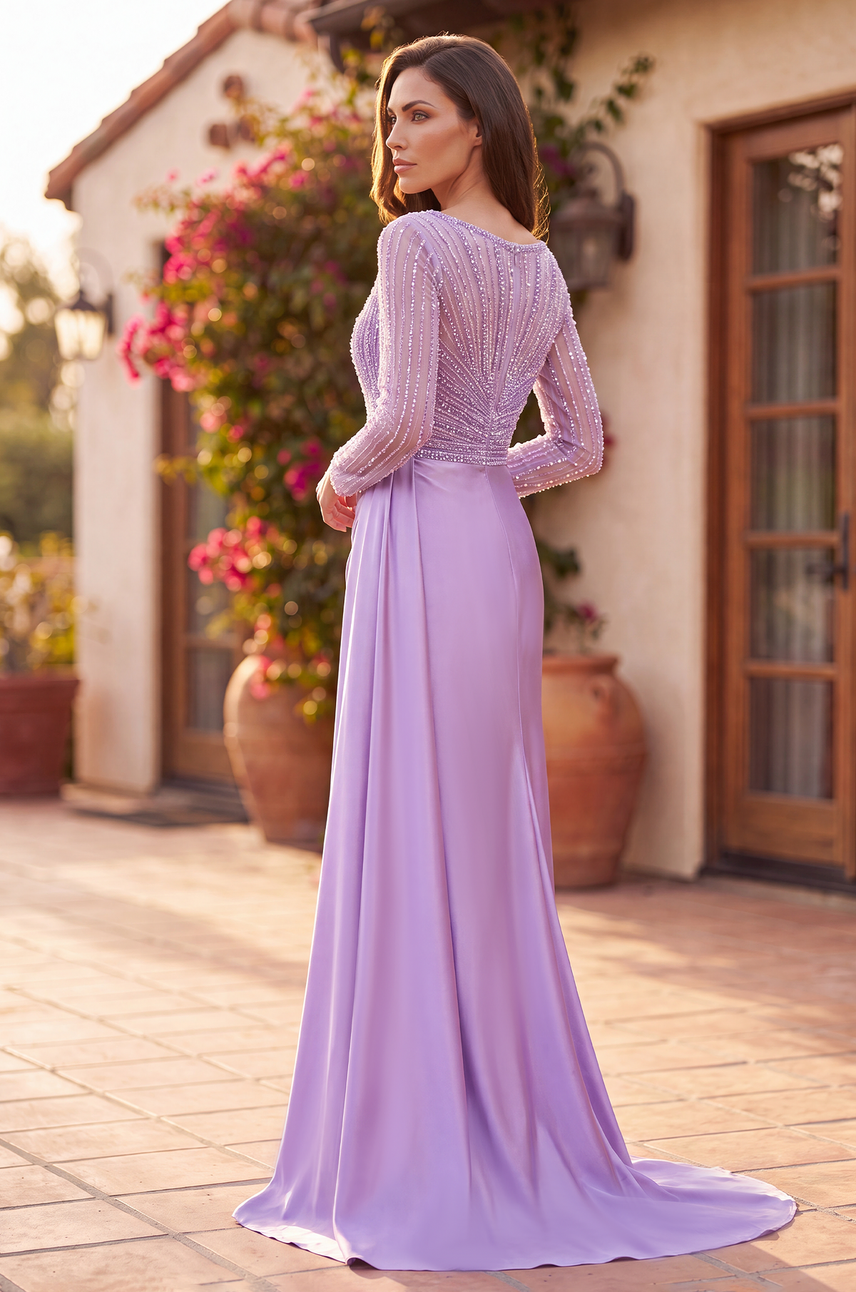 Fitted Long Sleeve Formal Evening Gown – Lilac