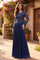 Long Sleeve Formal Pleated Mother of the Bride Dress – Navy