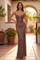 Fully Embellished Crystal Corset Gown with Plunging Neckline – Coffee