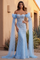 Long Evening Beaded Gown Cape Sleeves Formal Dress – Dusty Blue