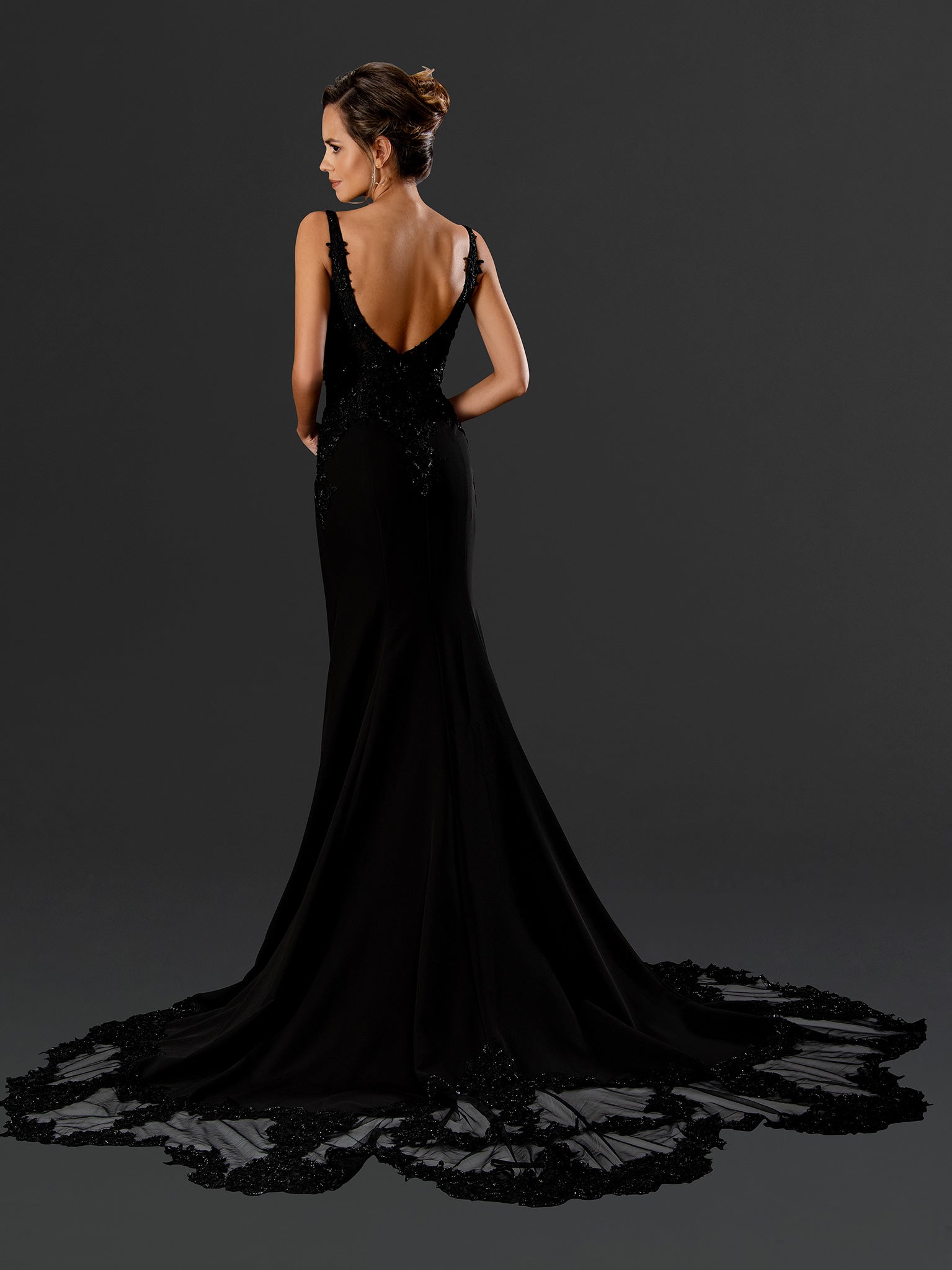 Wedding Dresses Long Beaded Lace Wedding Fitted Mermaid Dress Black