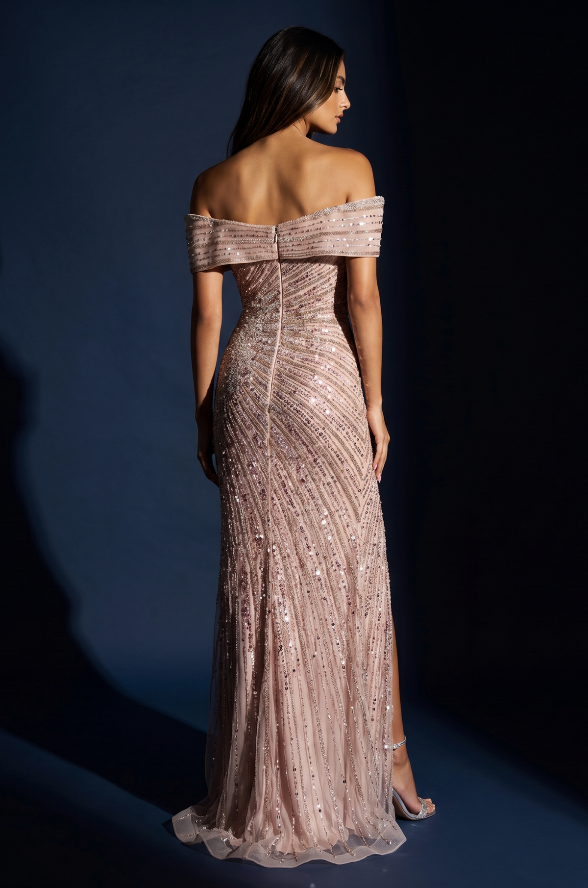 Formal Fully Beaded Sequined Fitted Evening Gown – Pink