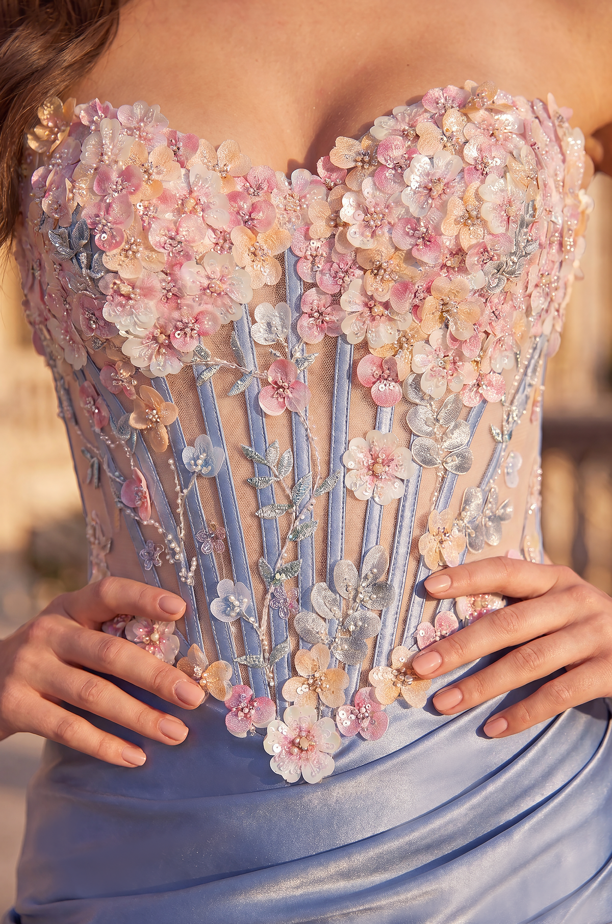 Short 3D Floral Beaded Corset Homecoming Dress – Blue