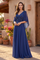 Long Formal Split Cape Sleeve Evening Dress – Navy