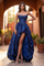 High Low Prom Gown Floral Jacquard Corset Bodice Dress – Blue