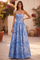 A Line Corset Jacquard Floral Dress with Metallic Accent – Paris Blue