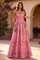 A Line Corset Jacquard Floral Dress with Metallic Accent – Rose