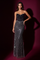 Fitted Long Formal Corset Evening Beaded Dress – Black