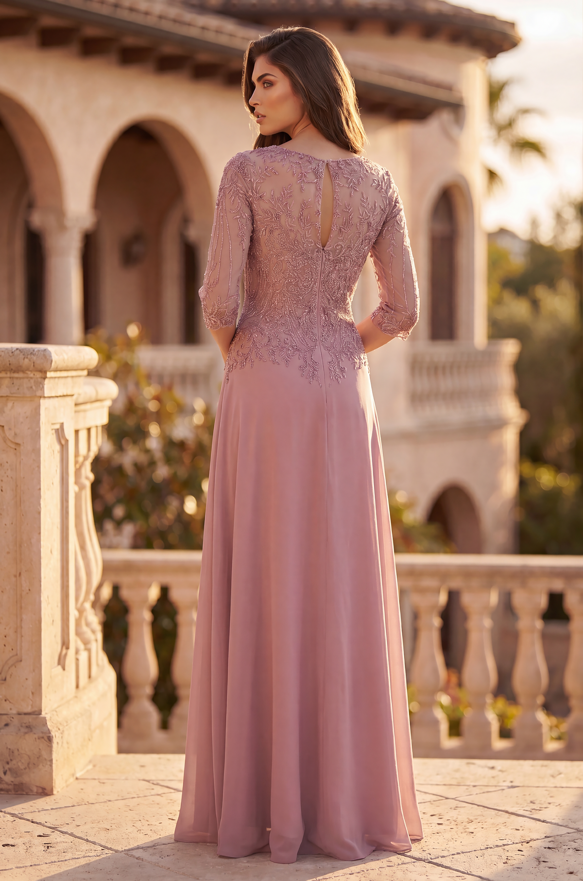 Long Sleeve Formal Dress Evening Gown – Mauve