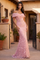 Long Formal Off-the-Shoulder Floral Couture Evening Gown – Blush