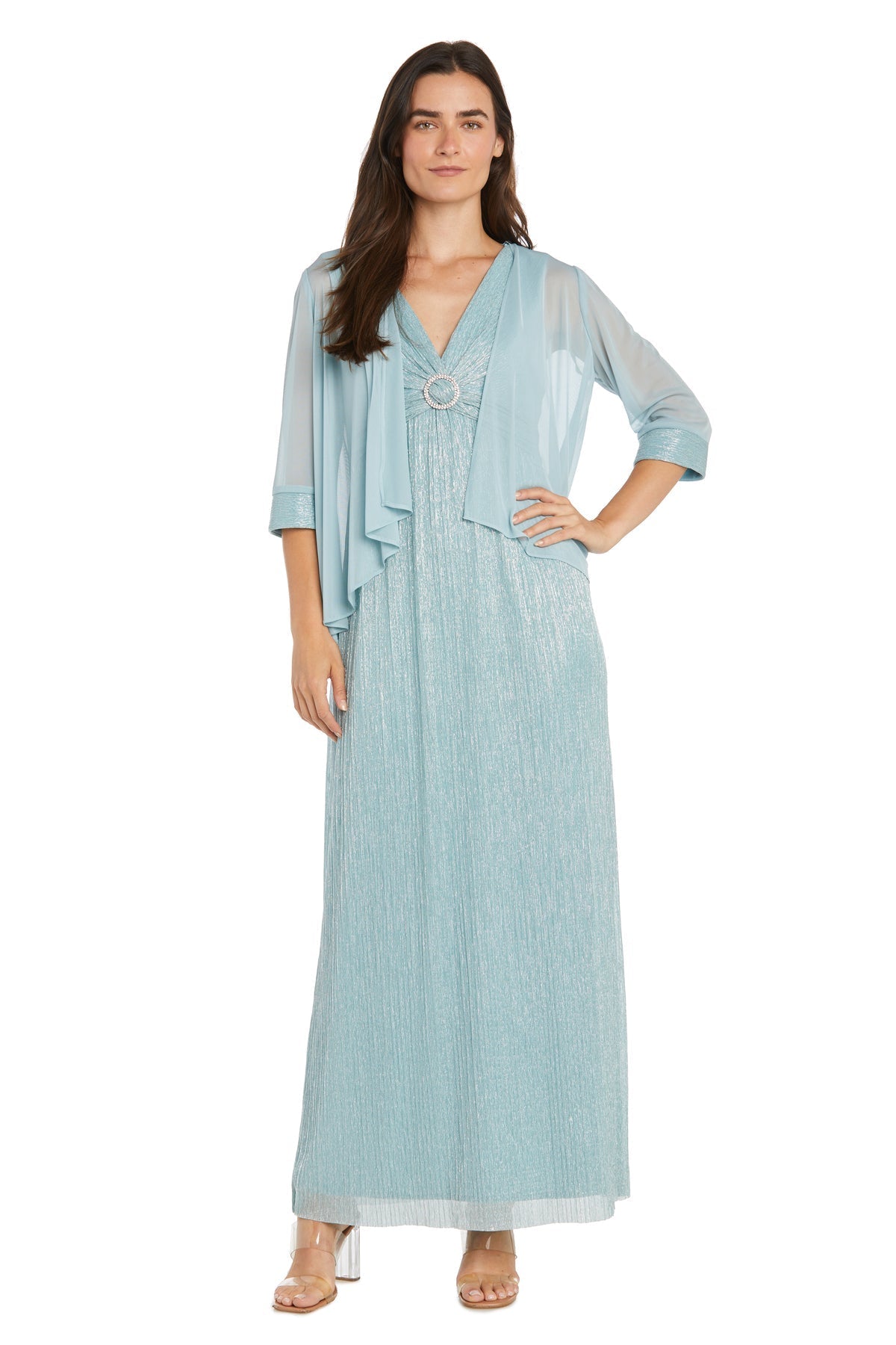 Formal Dresses Long Formal Metallic Cape Evening Dress Seafoam
