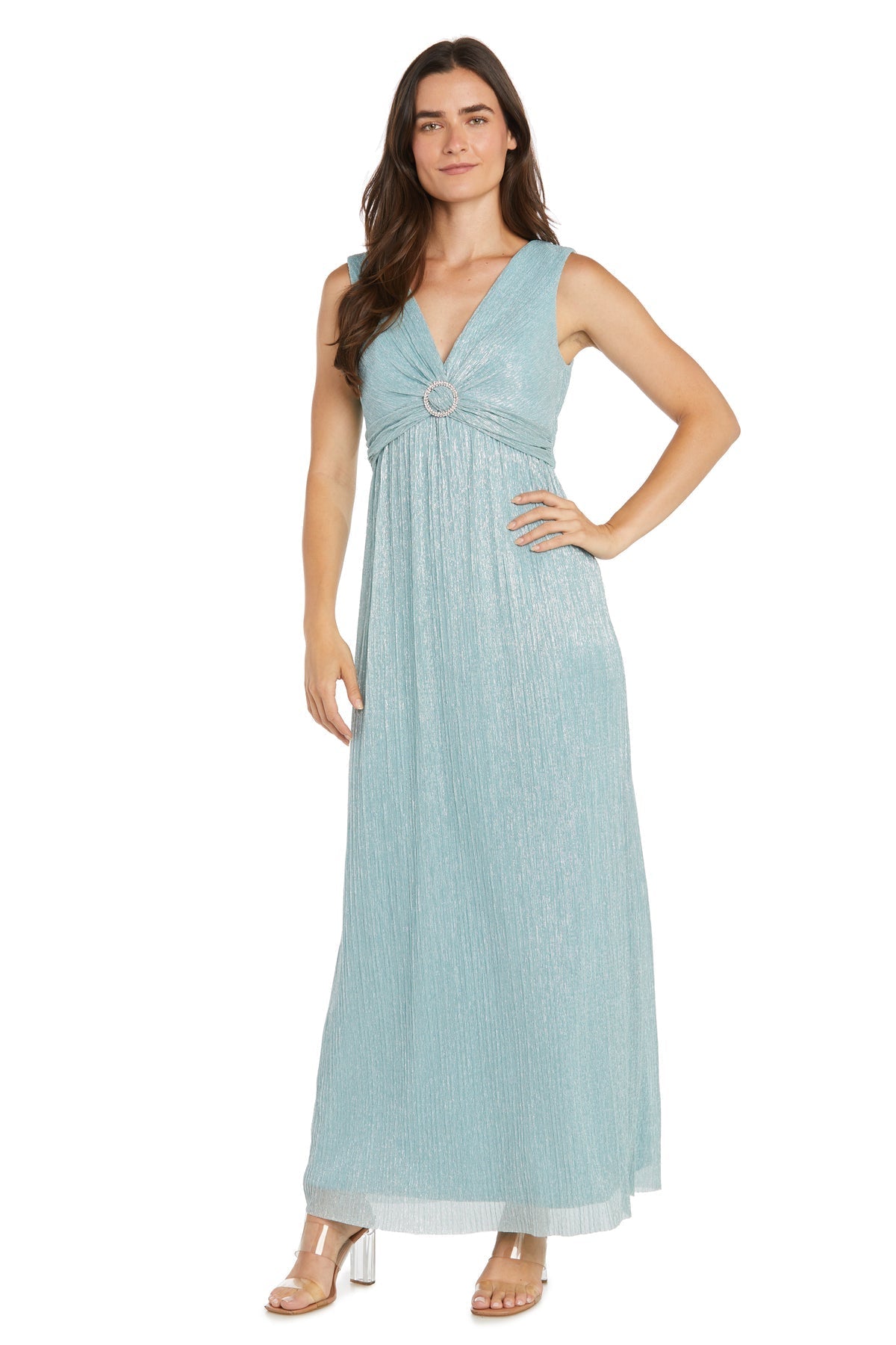 Formal Dresses Long Formal Metallic Cape Evening Dress Seafoam