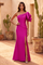 One-Shoulder Ruffle-Sleeve High-Slit Gown – Fuchsia