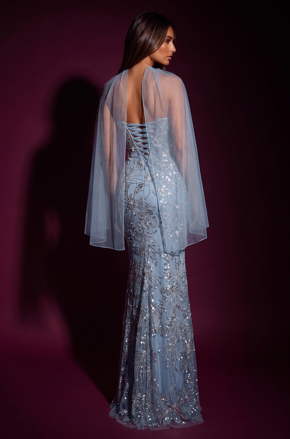 Prom Floral Sequined Couture Formal Dress – Blue