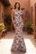 One Shoulder Ruffle Floral Print Evening Formal Dress – Black