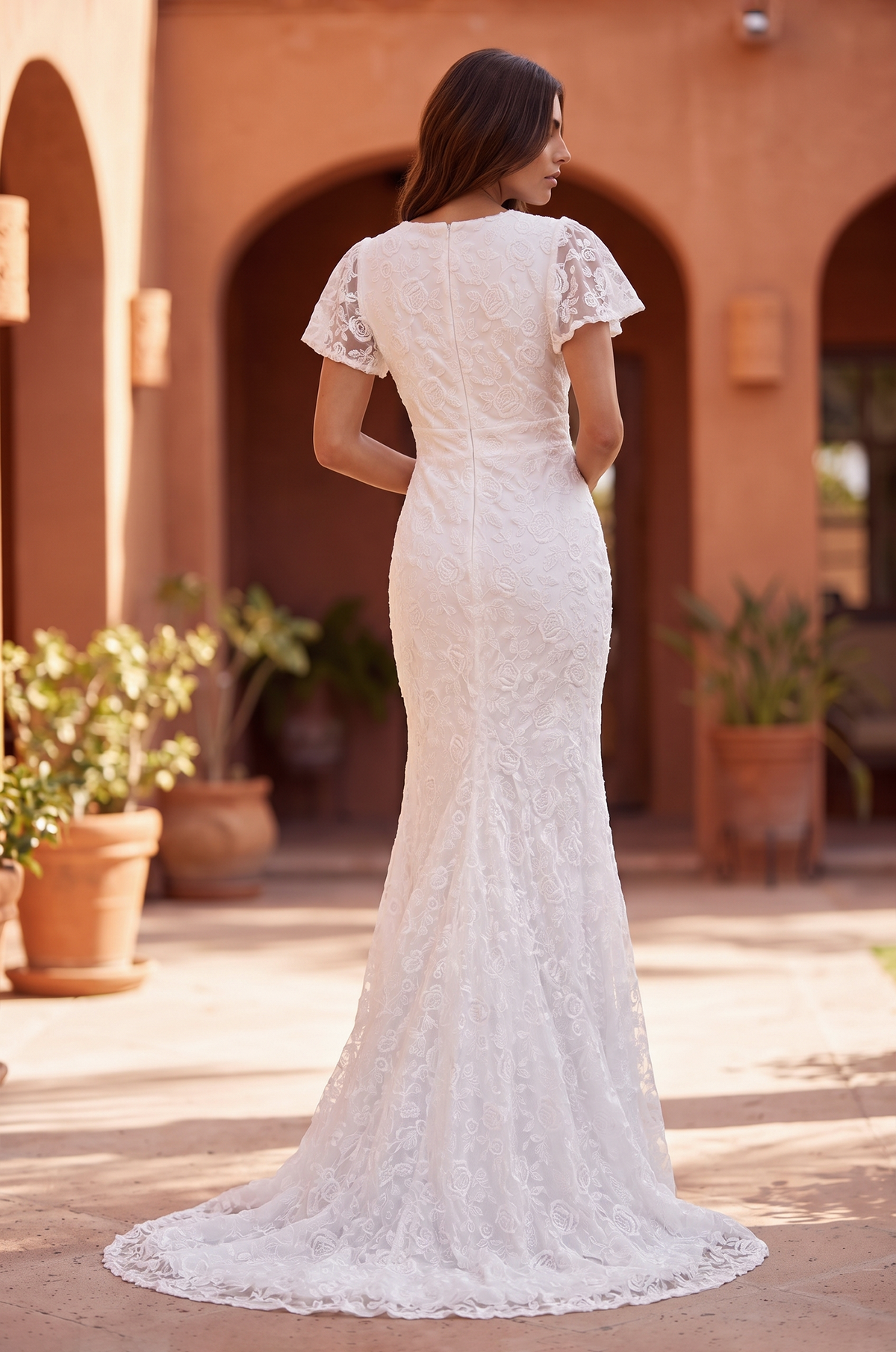 Short Sleeve Lace Wedding Dress – White