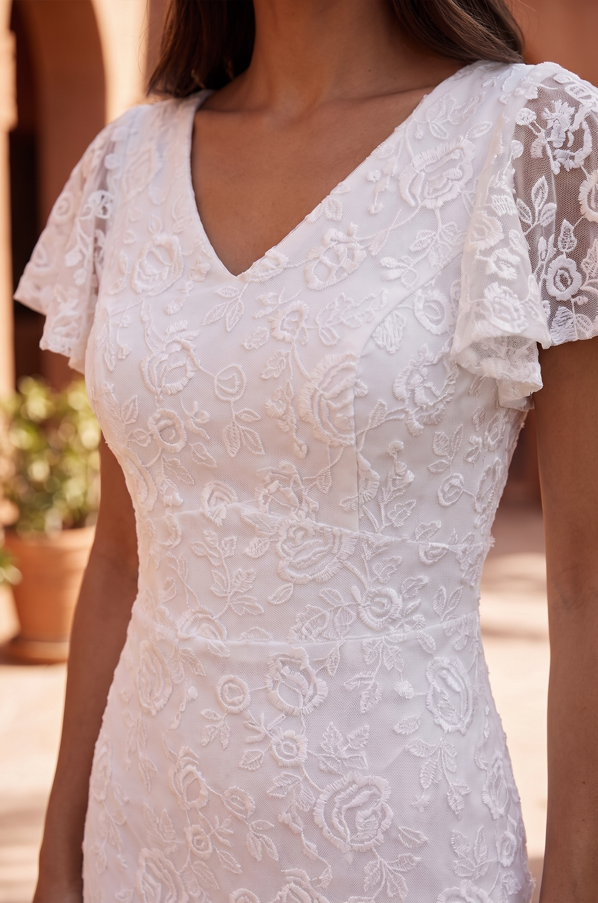 Short Sleeve Lace Wedding Dress – White