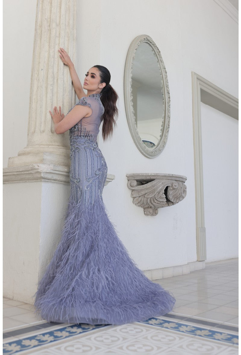 Terani Couture Fitted Long Prom Dress 1721GL4446 - The Dress Outlet Vintage Blue