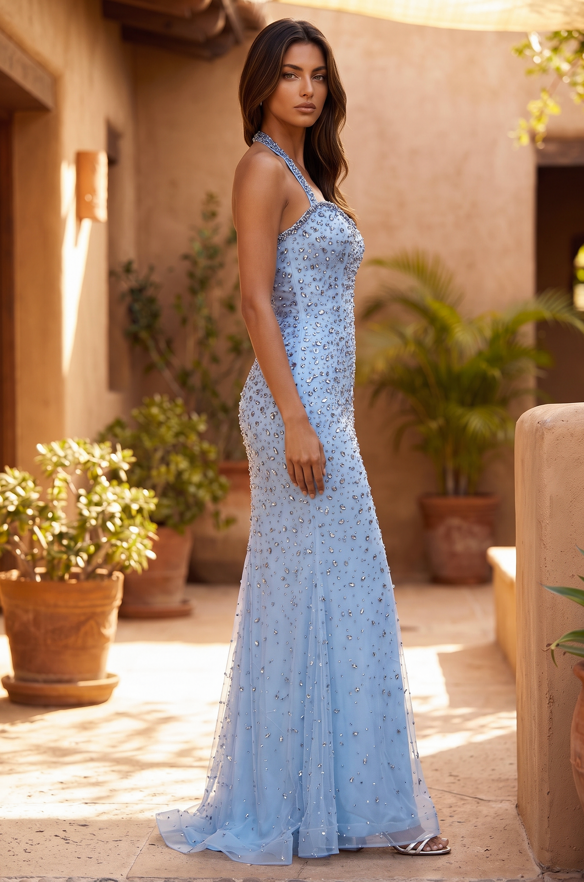 Formal Dress Beaded Evening Couture Gown – Blue