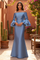 Formal Dress Bell Sleeve Satin Evening Gown – Blue