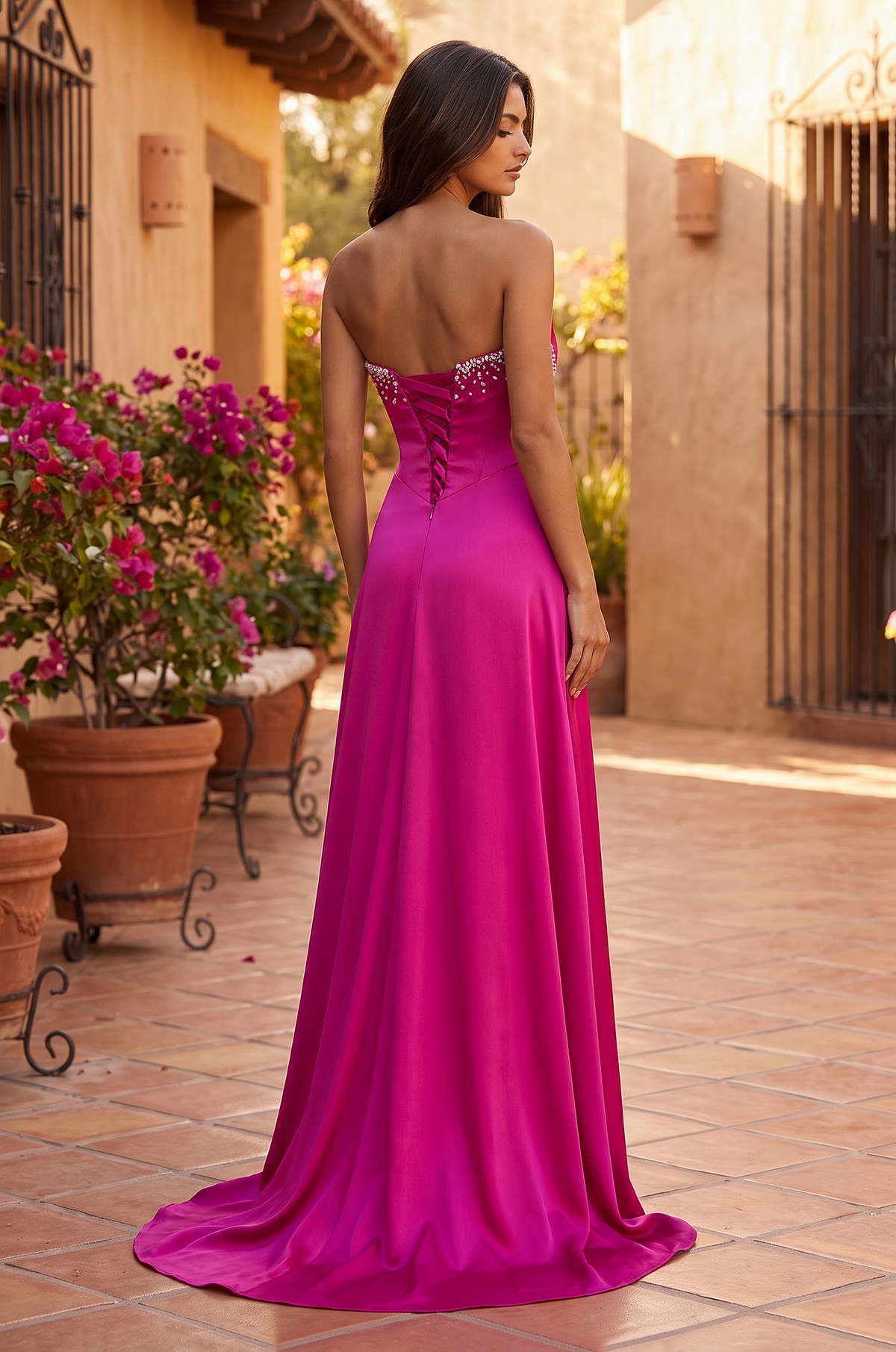 Strapless Sweetheart Bow Gown – Fuchsia