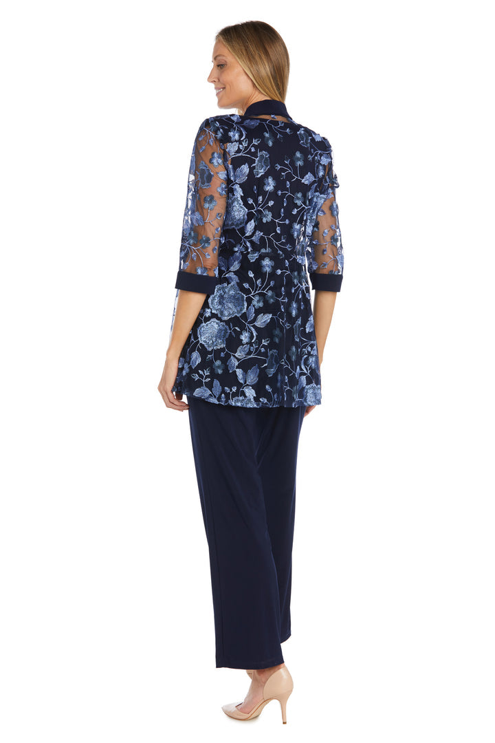 Pant Suit Mother of the Bride Floral Jacket Pant Suit Navy/Periwinkle