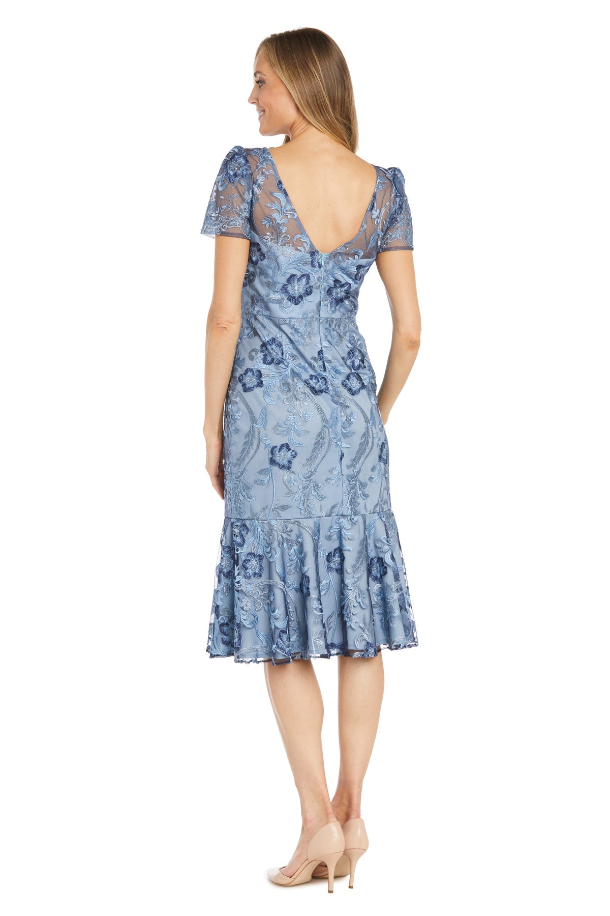 Cocktail Dresses Short Floral Midi Cocktail Dress Periwinkle/Navy