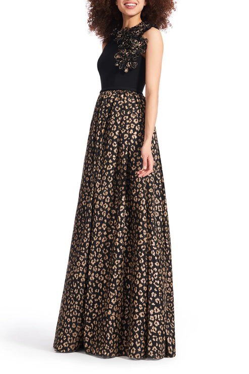 Formal Dresses Long Formal Floral Beaded Evening Dress Black Gold