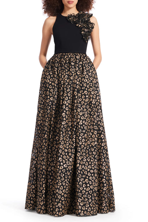 Formal Dresses Long Formal Floral Beaded Evening Dress Black Gold