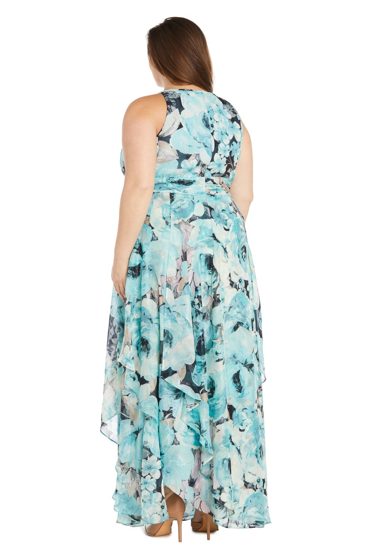 Plus Size Dresses Plus Size Long Formal Floral Maxi Dress Black/Turquoise