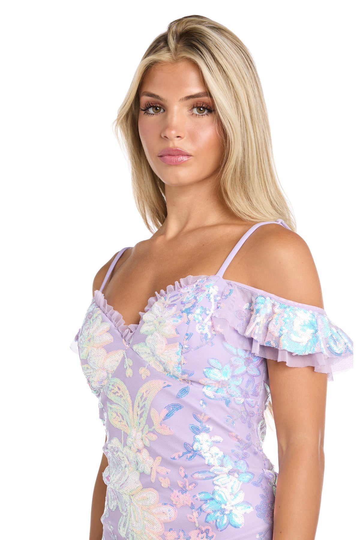 Prom Dresses Long Formal Floral Sequin Evening Prom Dress Lilac