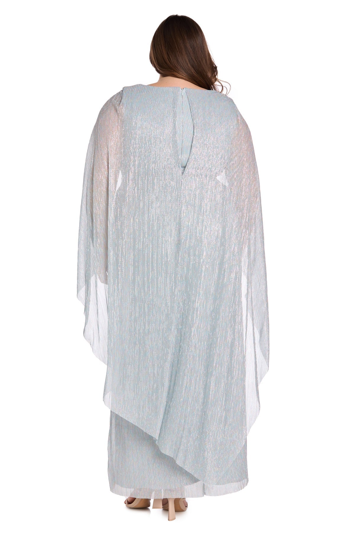 Plus Size Dresses Plus Size Long Formal Meatllic Cape Dress Sky