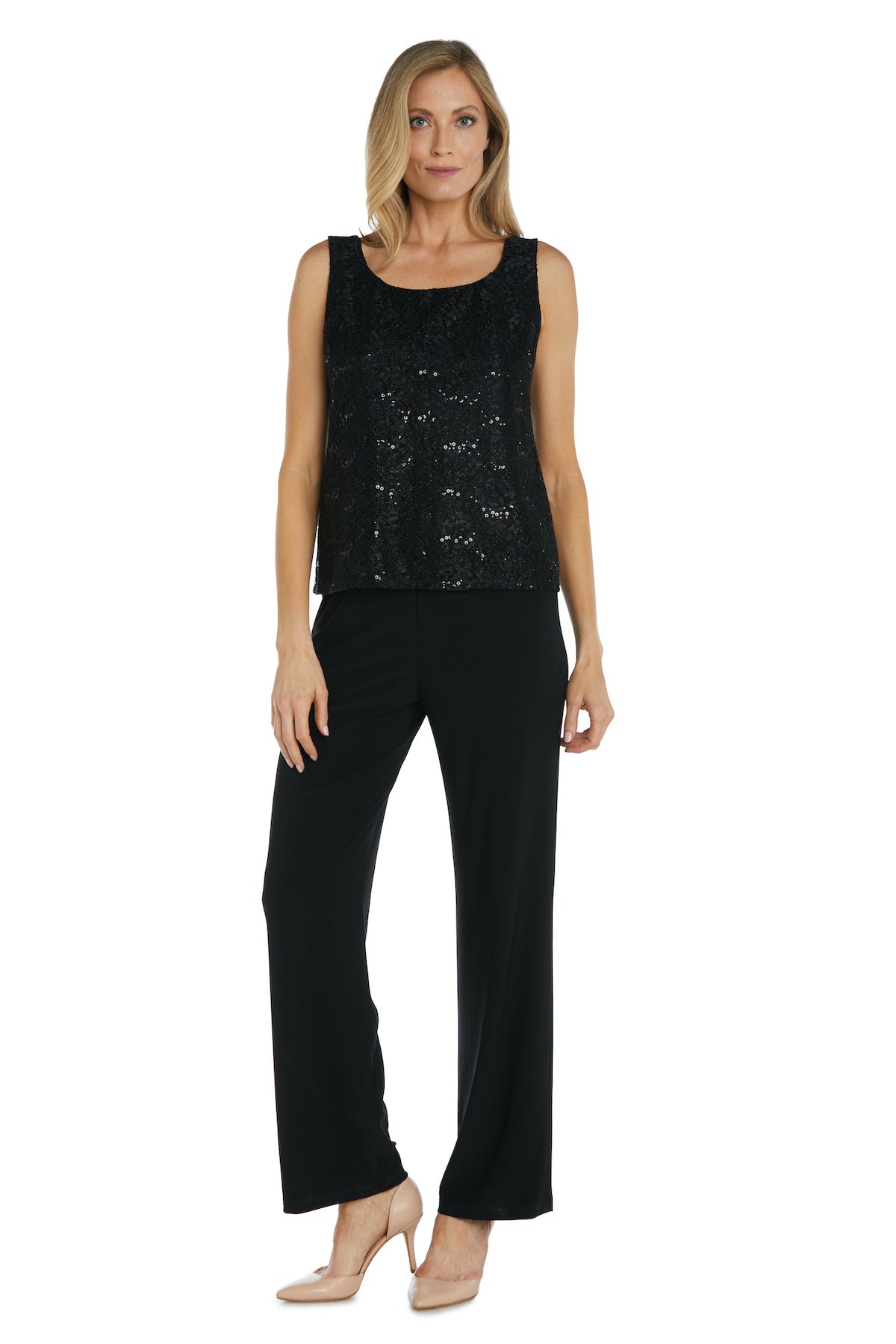 Pant Suit Long Formal Metallic Lace Pant Suit Black