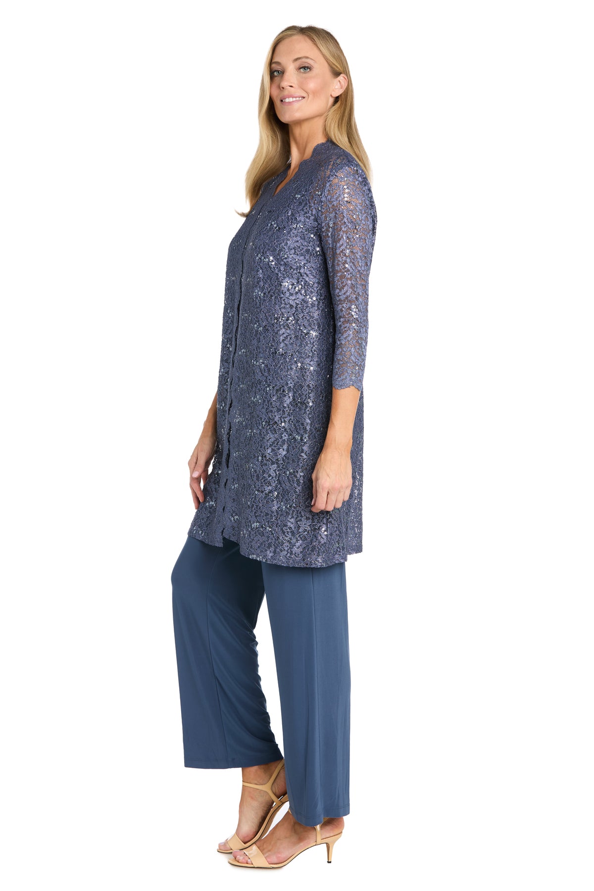 Pant Suit Long Formal Metallic Lace Pant Suit Cadet