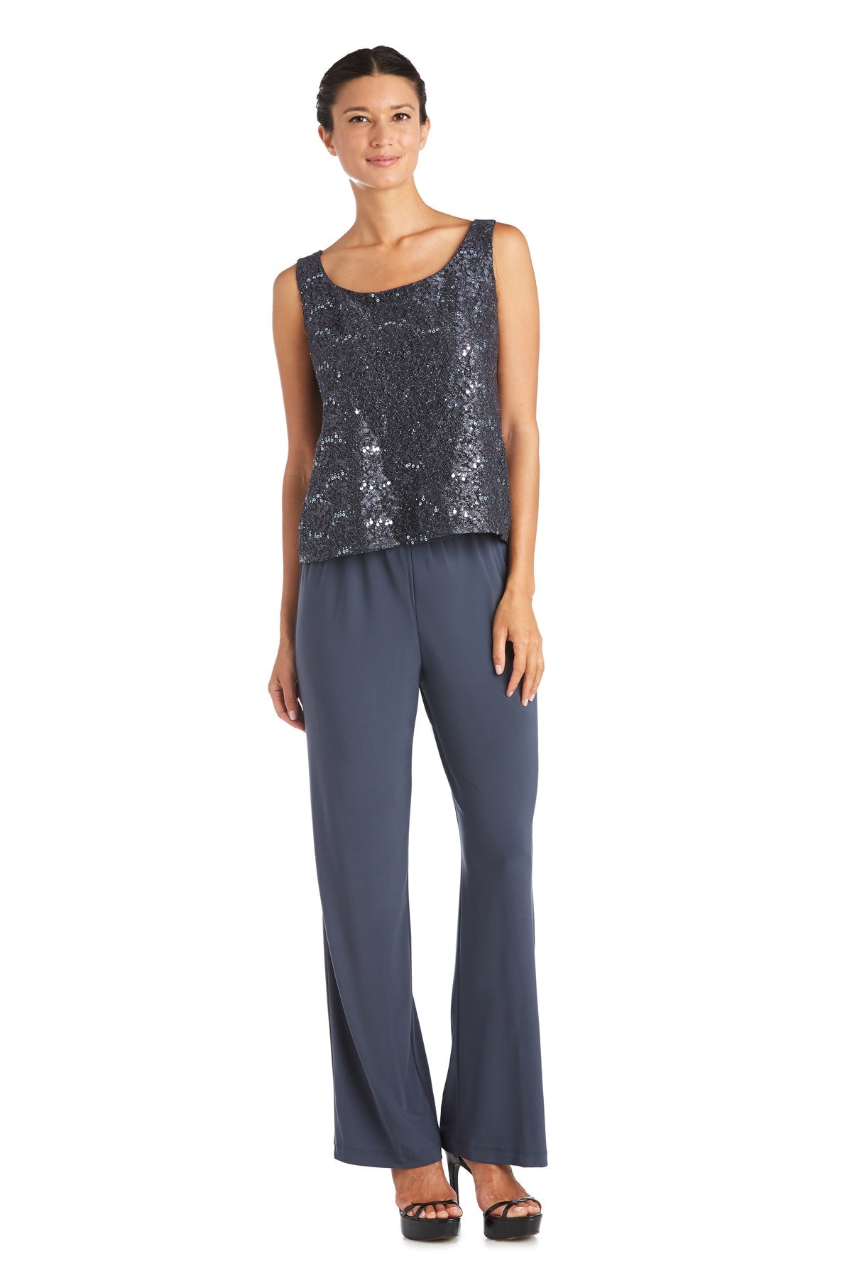 Pant Suit Long Formal Metallic Lace Pant Suit Coal