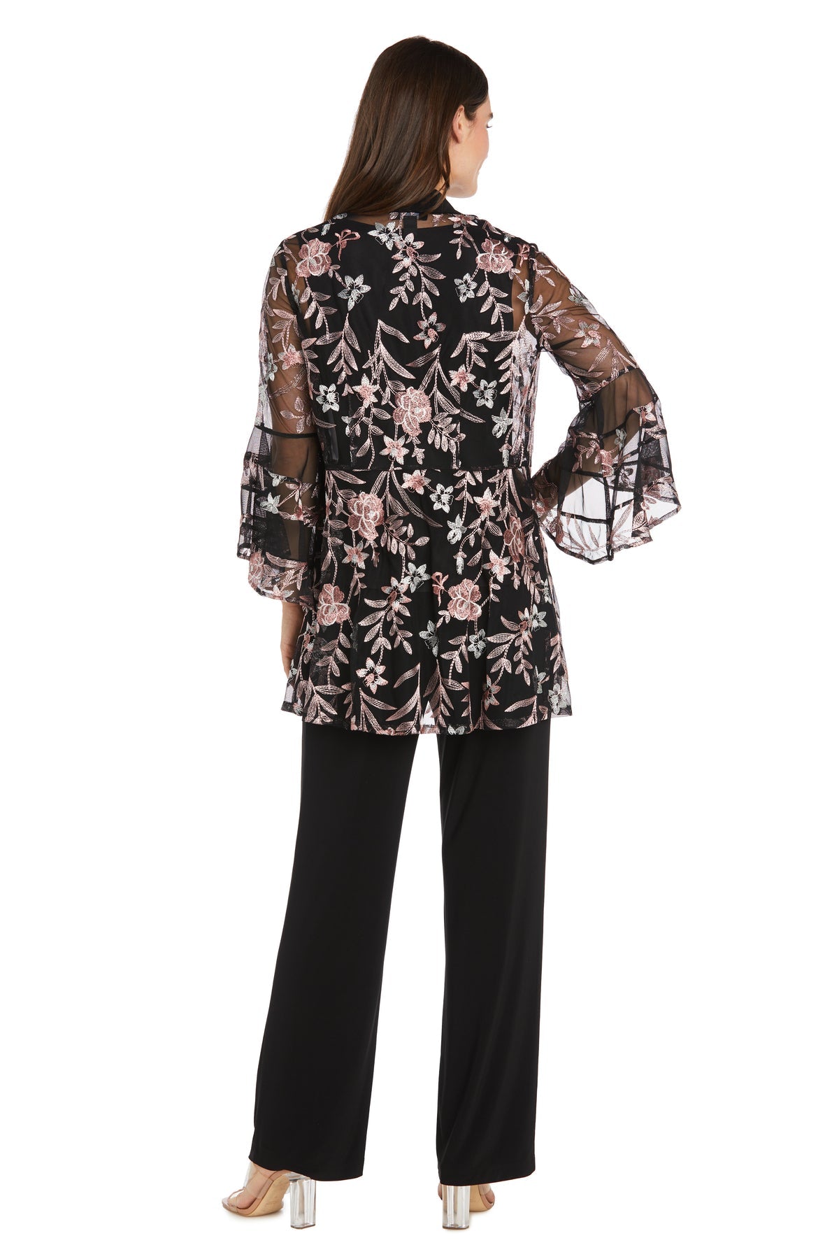 Pant Suit Long Formal Flutter Sleeve Pant Suit Rose/Black