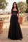 A-line Strapless Floor Length Strapless Tulle Prom Dress – Black
