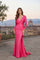 Fitted V-Neck Long Sleeve Floor-Length Sequin Prom Dress with High Slit – Burgundy