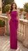 Long One Shoulder Formal Ruffle Crepe Evening Dress Magenta