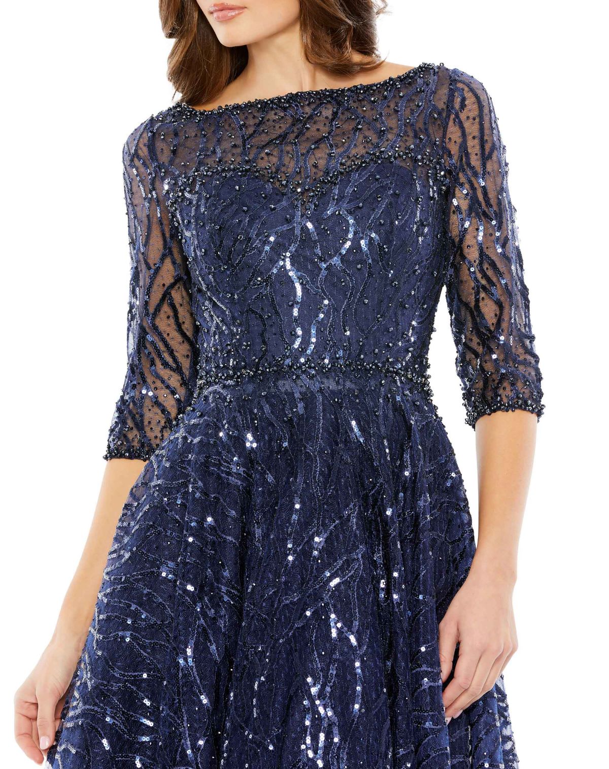 Cocktail Dresses Beaded A Line Midi Dress Navy