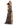 A woman in a black Mac Duggal 20331 Long One Shoulder Floral Dress with a slit.