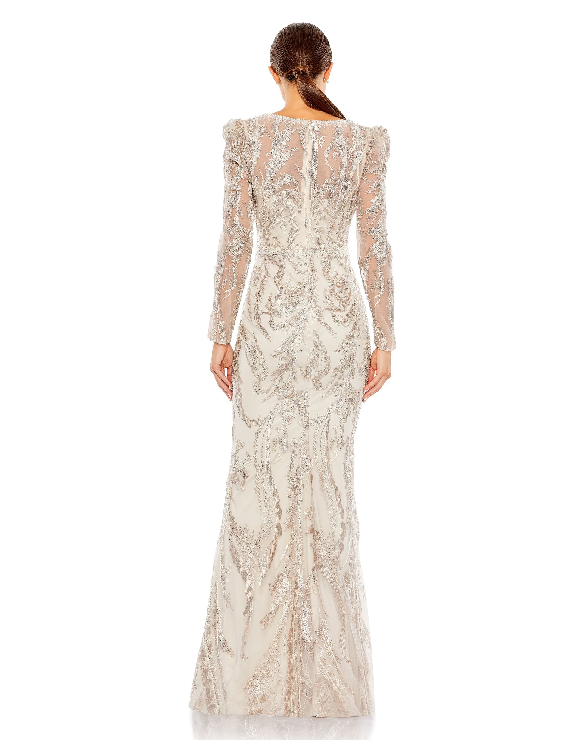 Formal Dresses Formal Long Sleeve Beaded Prom Dress Mocha