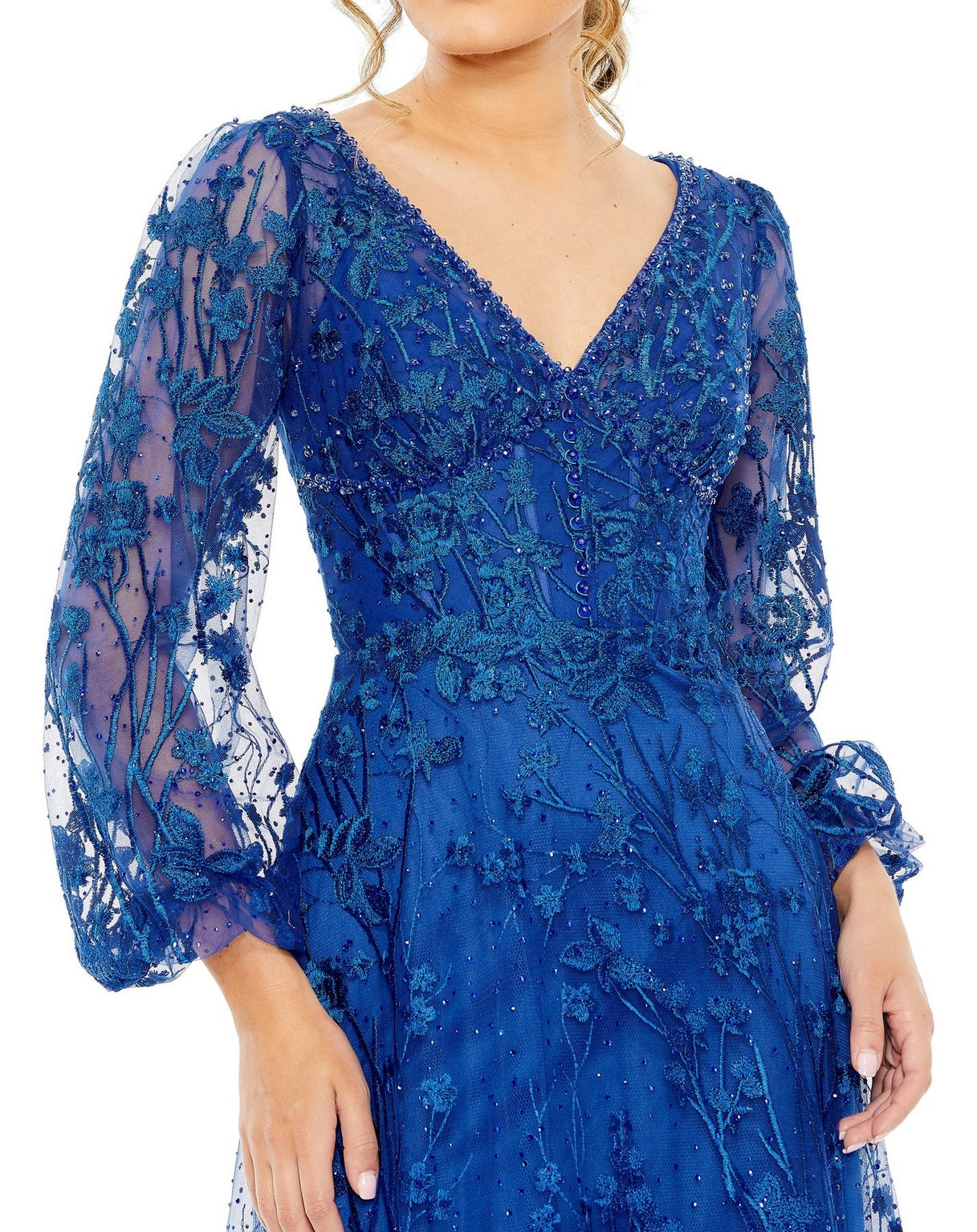 Formal Dresses Long Puff Sleeve Tea Length Dress Royal
